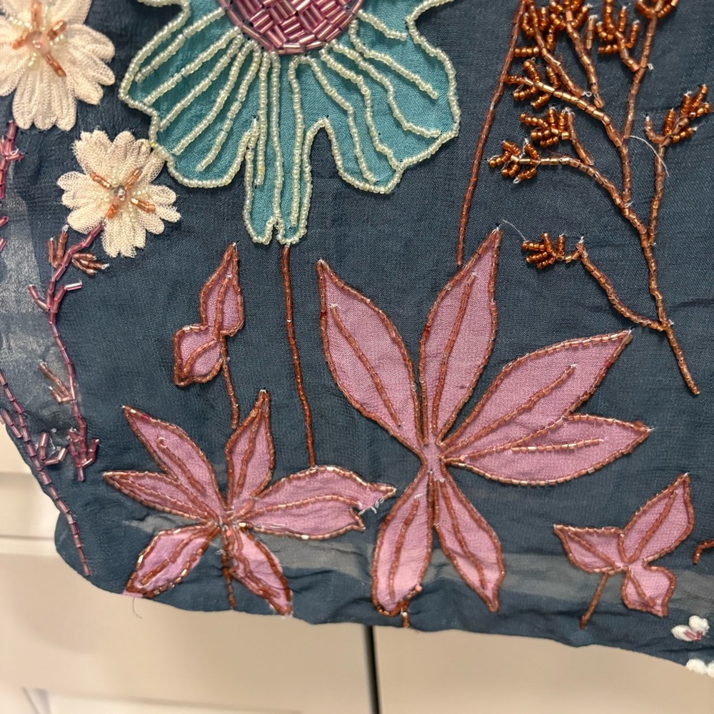 Free People Jewel Mini Dress Zenon Blue Combo Size Large Floral Beaded - Picture 9 of 13